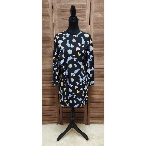 Bimba Y Lola Black Long Sleeve Womens Size Small Abstract Floral Designer Dress - Picture 2 of 8